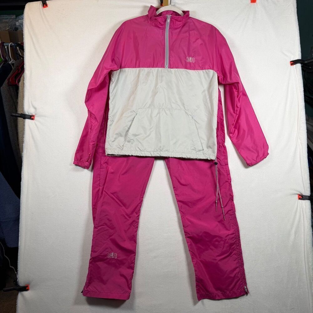Vintage Bill Rodgers Track Suit L Pink Nylon Pullover Pants USA Made